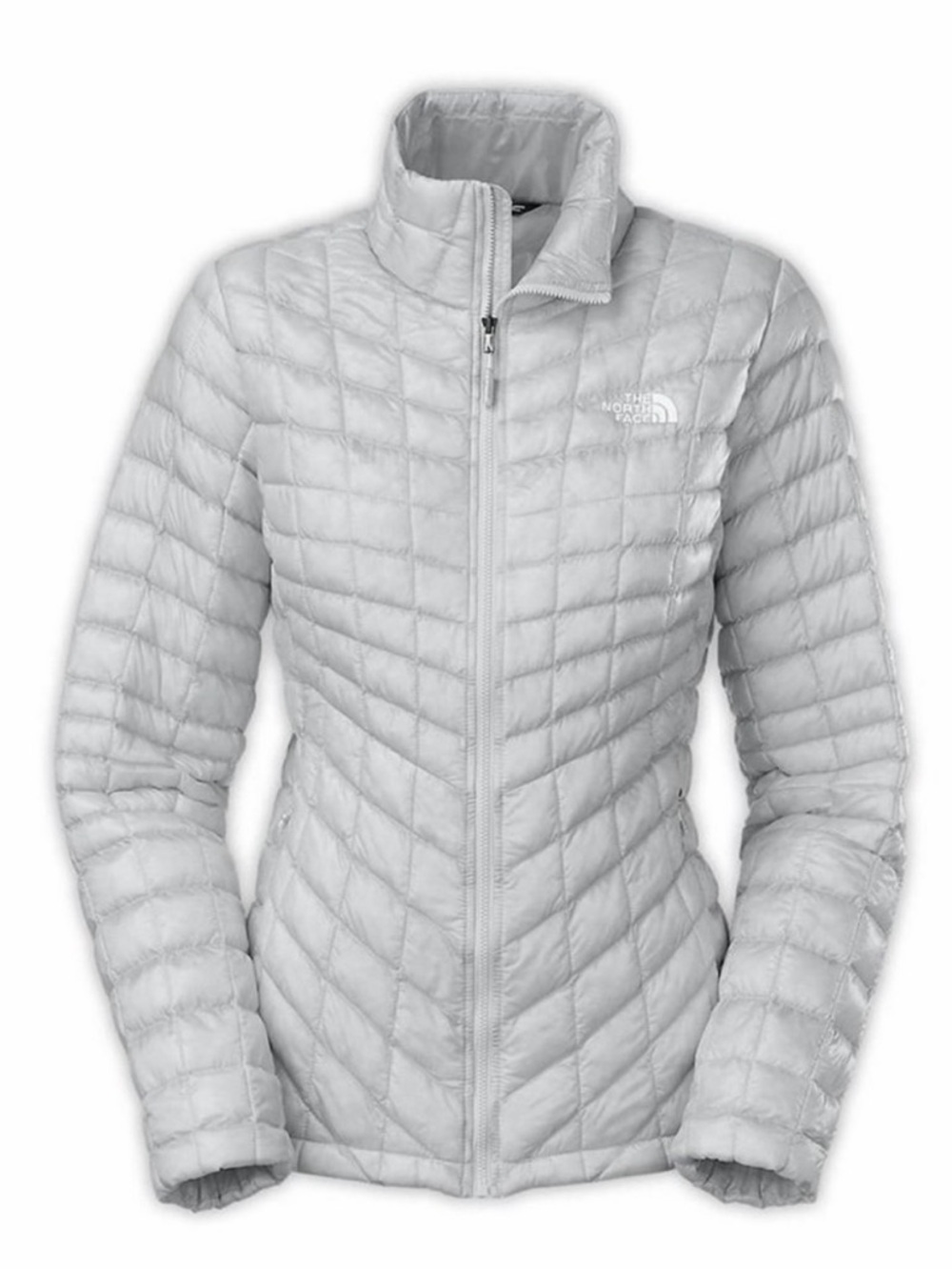 The North Face Thermoball Quilted Puffer Jacket Womens Small Silver Full Zip TNF